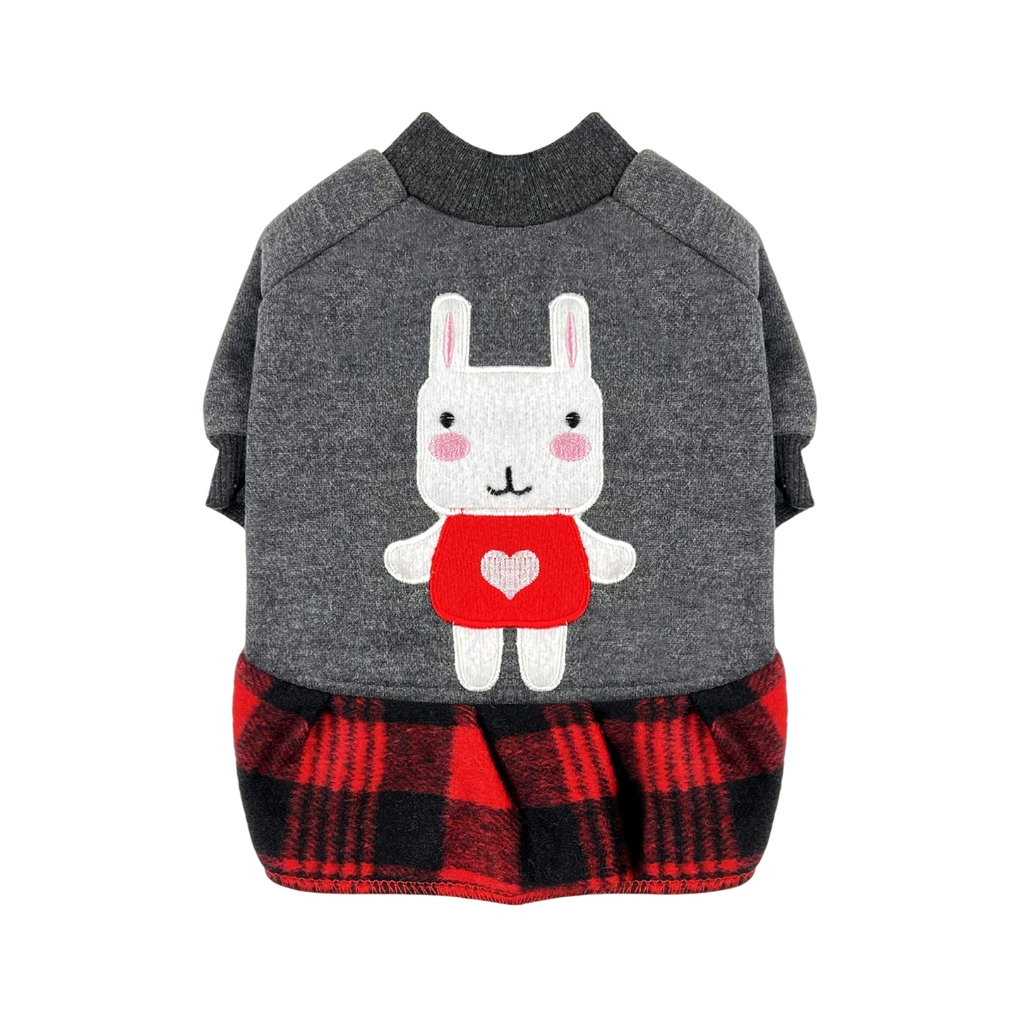 PUPPY DOG CLOTHING SERIES BUNNY PLAID DRESS GREY & RED