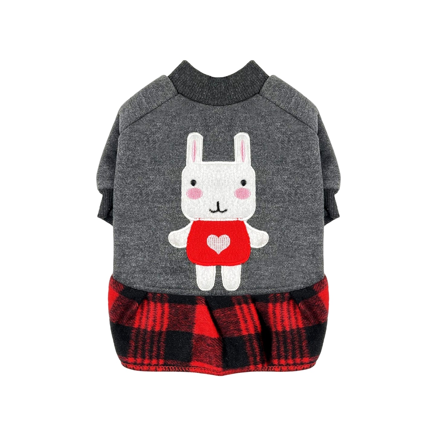 PUPPY DOG CLOTHING SERIES BUNNY PLAID DRESS GREY & RED