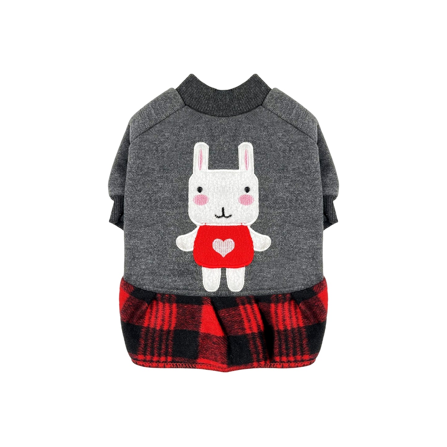 PUPPY DOG CLOTHING SERIES BUNNY PLAID DRESS GREY & RED