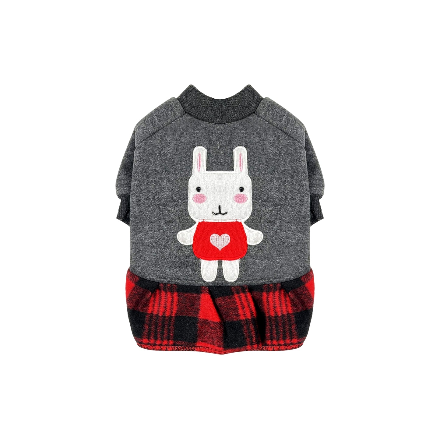 PUPPY DOG CLOTHING SERIES BUNNY PLAID DRESS GREY & RED