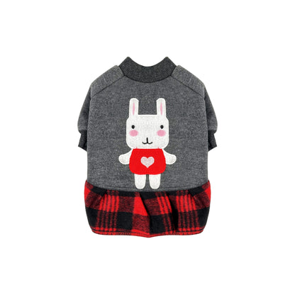 PUPPY DOG CLOTHING SERIES BUNNY PLAID DRESS GREY & RED