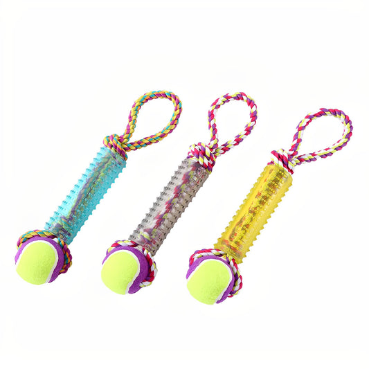 SPARKLE RUBBER TUGGER TOY WITH TENNIS BALL 3 COLOURS