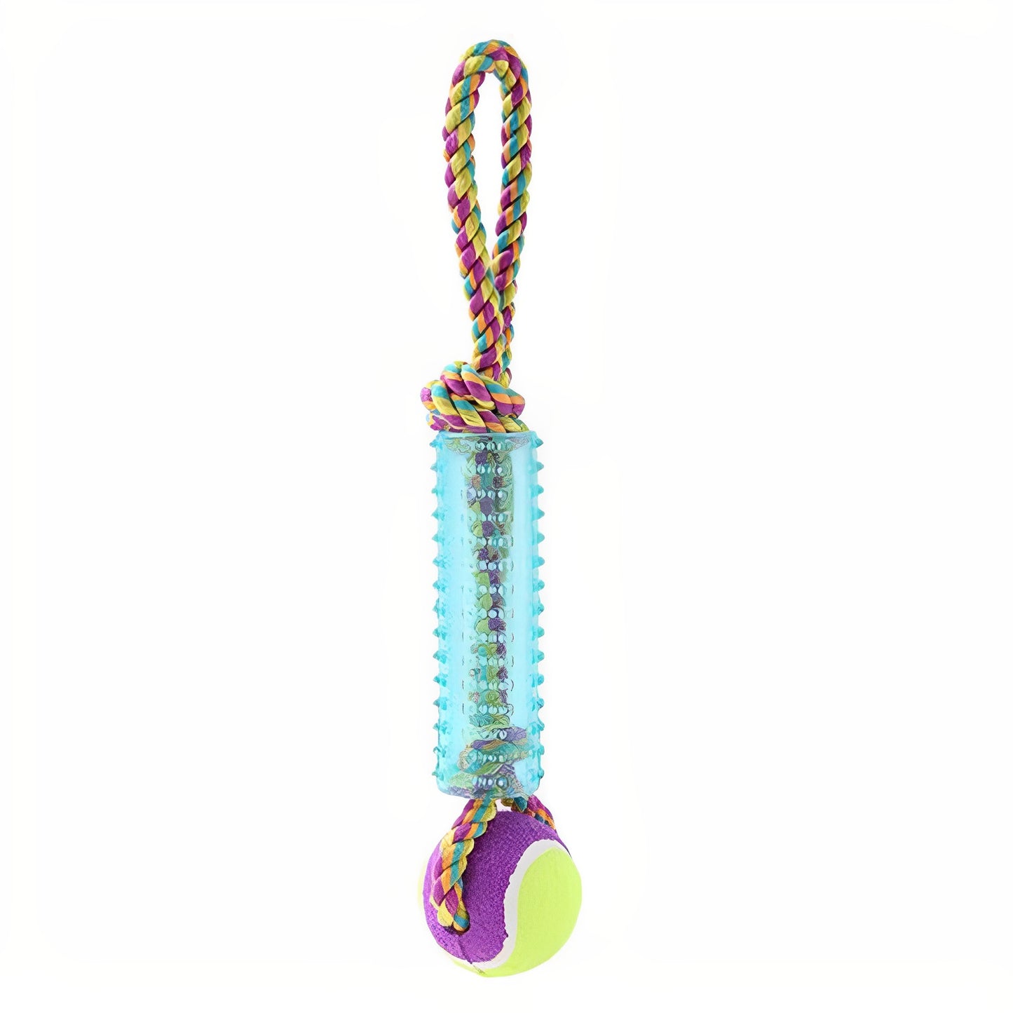 SPARKLE RUBBER TUGGER TOY WITH TENNIS BALL 3 COLOURS