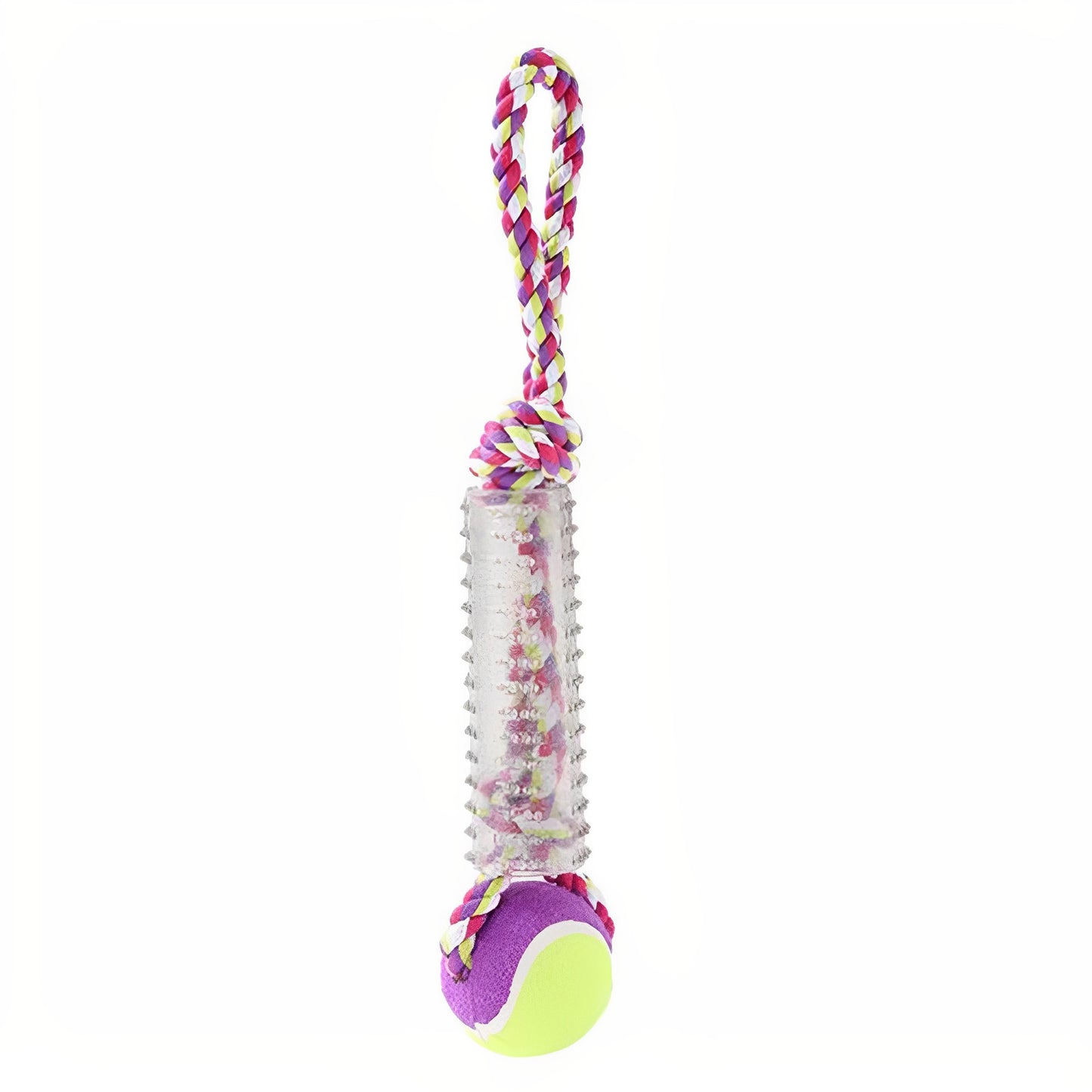 SPARKLE RUBBER TUGGER TOY WITH TENNIS BALL 3 COLOURS