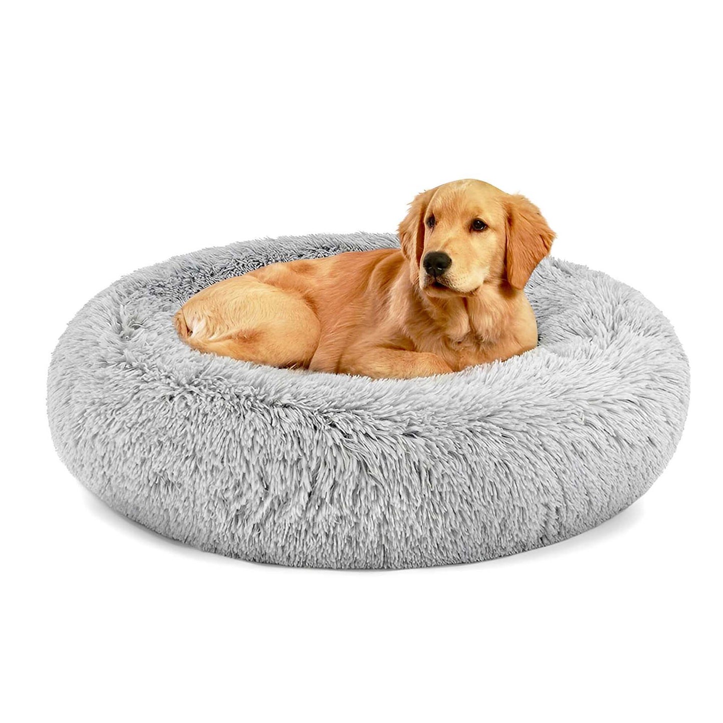 PET CALMING BED FLUFFY WARM COZY SOFT DOG CAT PUPPY ROUND DONUT CUDDLE NEST S-XL