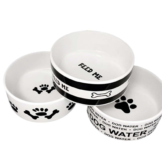 CUTE CERAMIC PET BOWL FOOD WATER SMALL DOG CAT PUPPY ROUND DISH FEEDER 2 SIZES