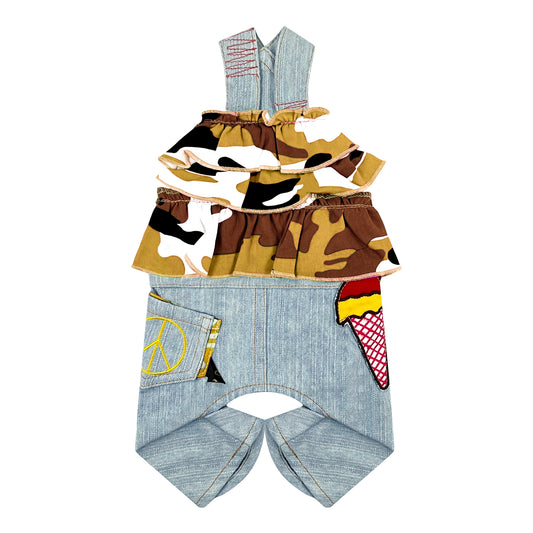 PUPPY DOG CLOTHING SERIES CAMOU DENIM JUMPSUIT MUSTARD