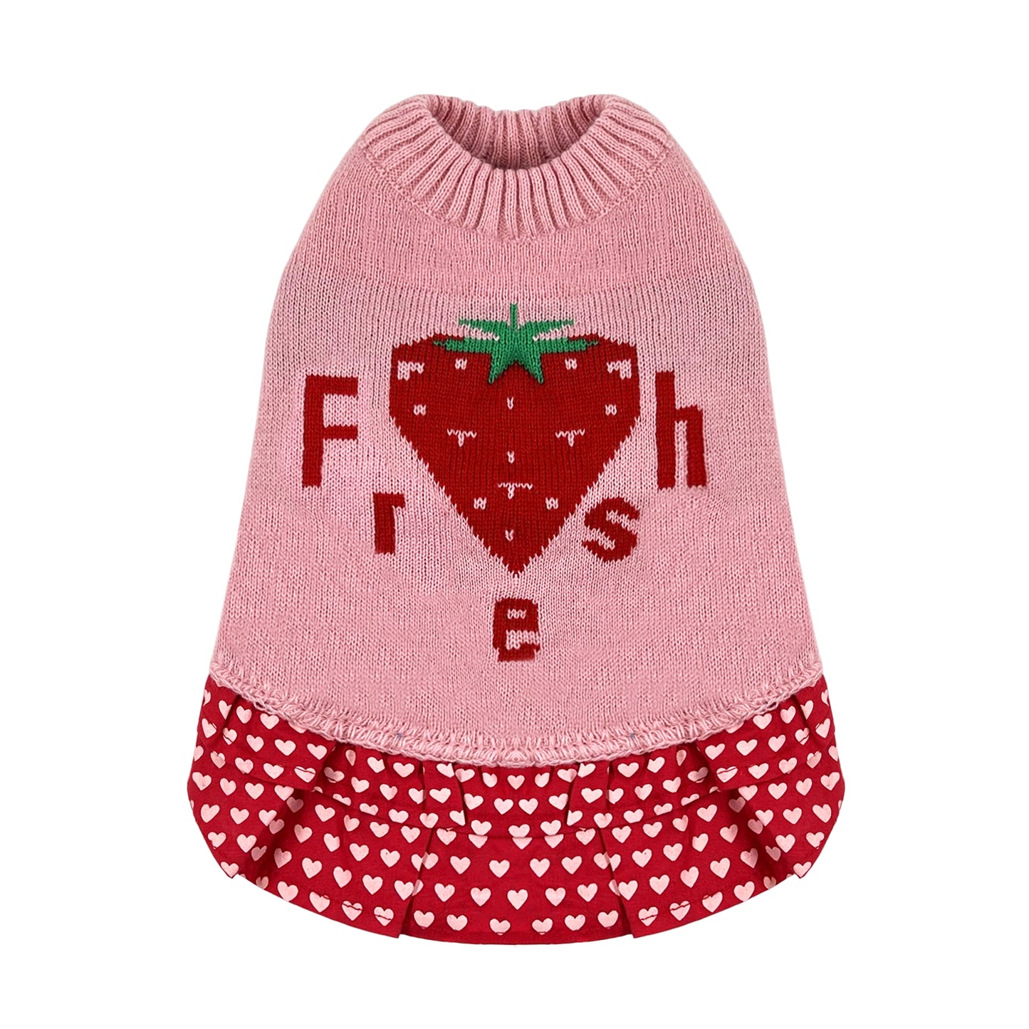 PUPPY DOG CLOTHING SERIES KNITTED DRESS FRESH STRAWBERRY PINK & RED