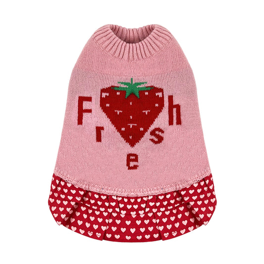 PUPPY DOG CLOTHING SERIES KNITTED DRESS FRESH STRAWBERRY PINK & RED