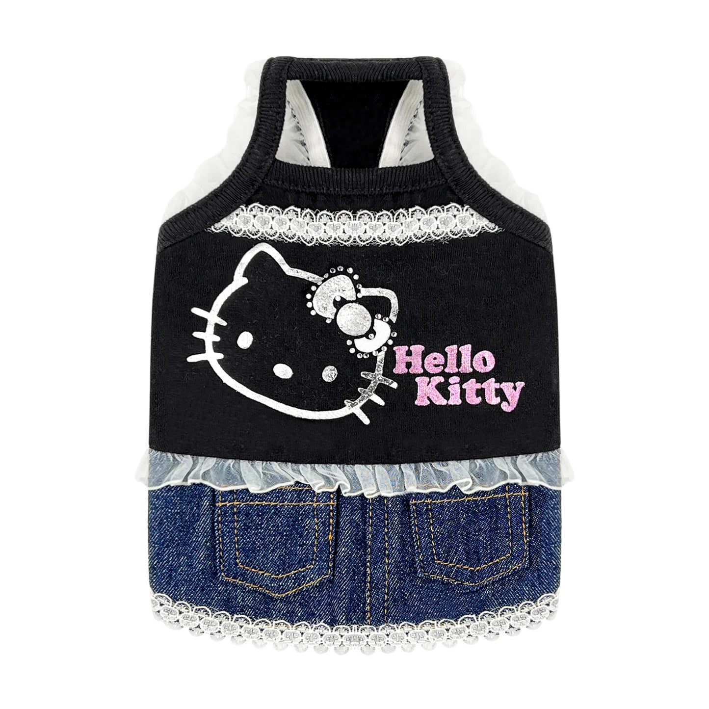 PUPPY DOG CLOTHING SERIES HELLO KITTY DENIM DRESS BLACK