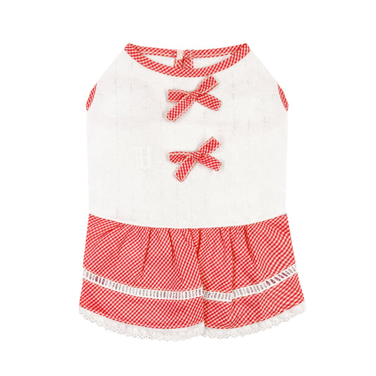 PUPPY DOG CLOTHING SERIES BOWKNOT PLAID DRESS RED