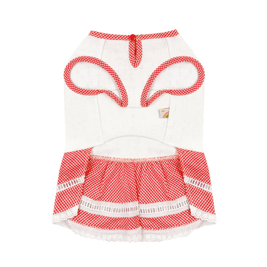 PUPPY DOG CLOTHING SERIES BOWKNOT PLAID DRESS RED