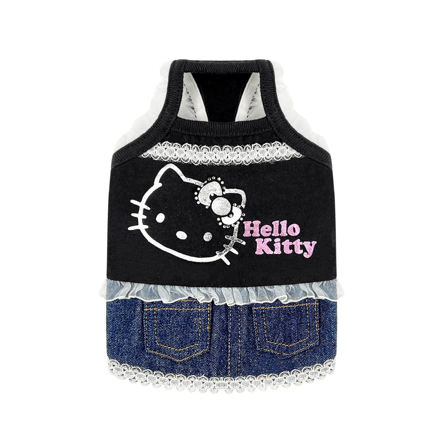 PUPPY DOG CLOTHING SERIES HELLO KITTY DENIM DRESS BLACK