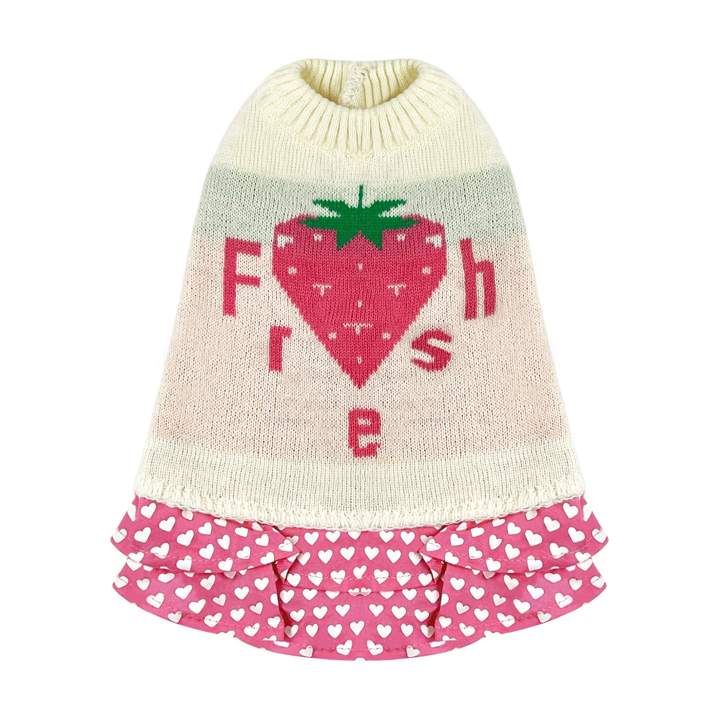 PUPPY DOG CLOTHING SERIES KNITTED DRESS FRESH STRAWBERRY BEIGE & PINK