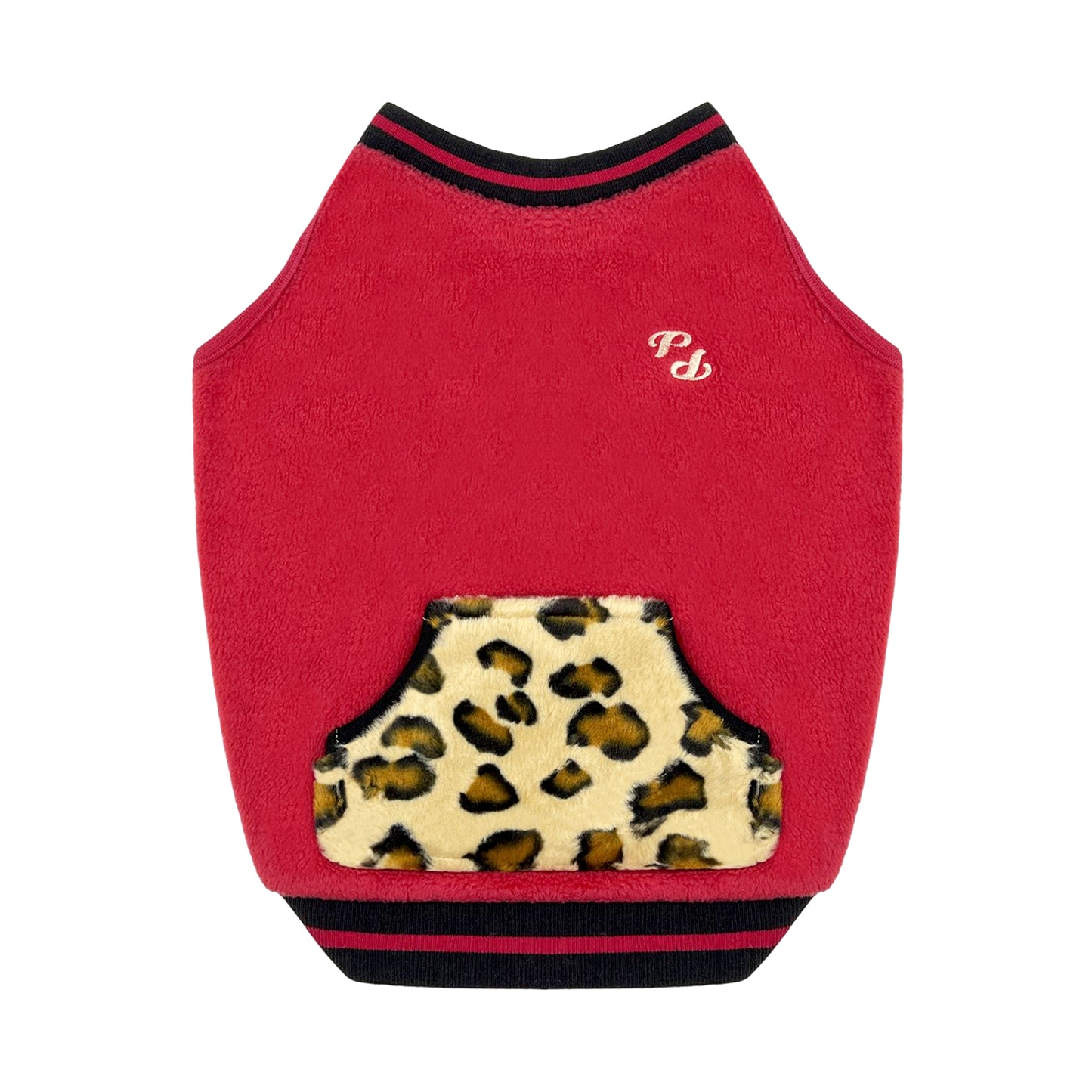 PUPPY DOG CLOTHING SERIES FURRY LEOPARD PRINT POCKET RED