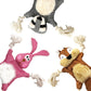 SQUEAKY DOG TOYS ROPE LEG ANIMAL SERIES 3 DESIGNS