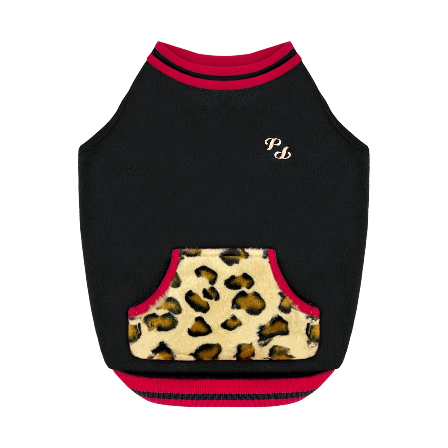 PUPPY DOG CLOTHING SERIES FURRY LEOPARD PRINT POCKET BLACK