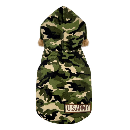 PUPPY DOG CLOTHING SERIES CAMOUFLAGE HOODIE U.S. ARMY GREEN