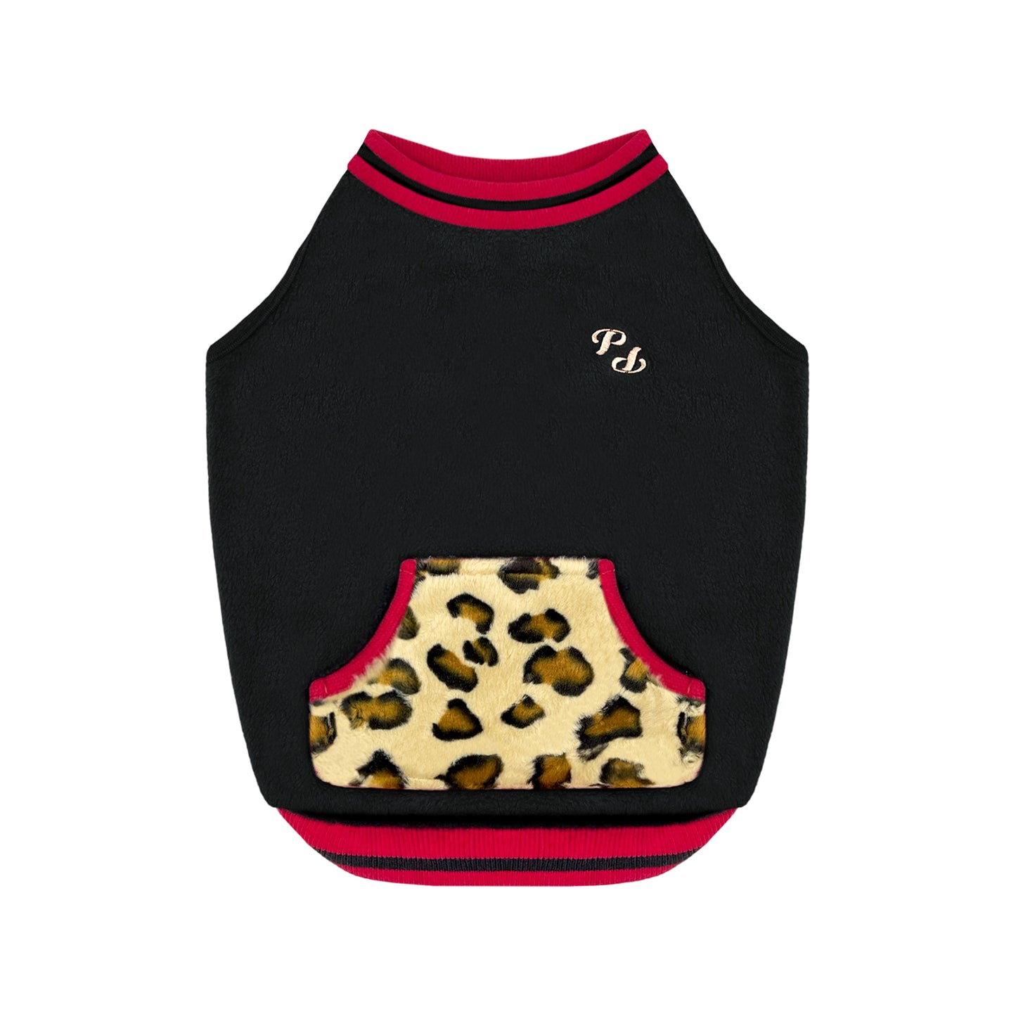 PUPPY DOG CLOTHING SERIES FURRY LEOPARD PRINT POCKET BLACK