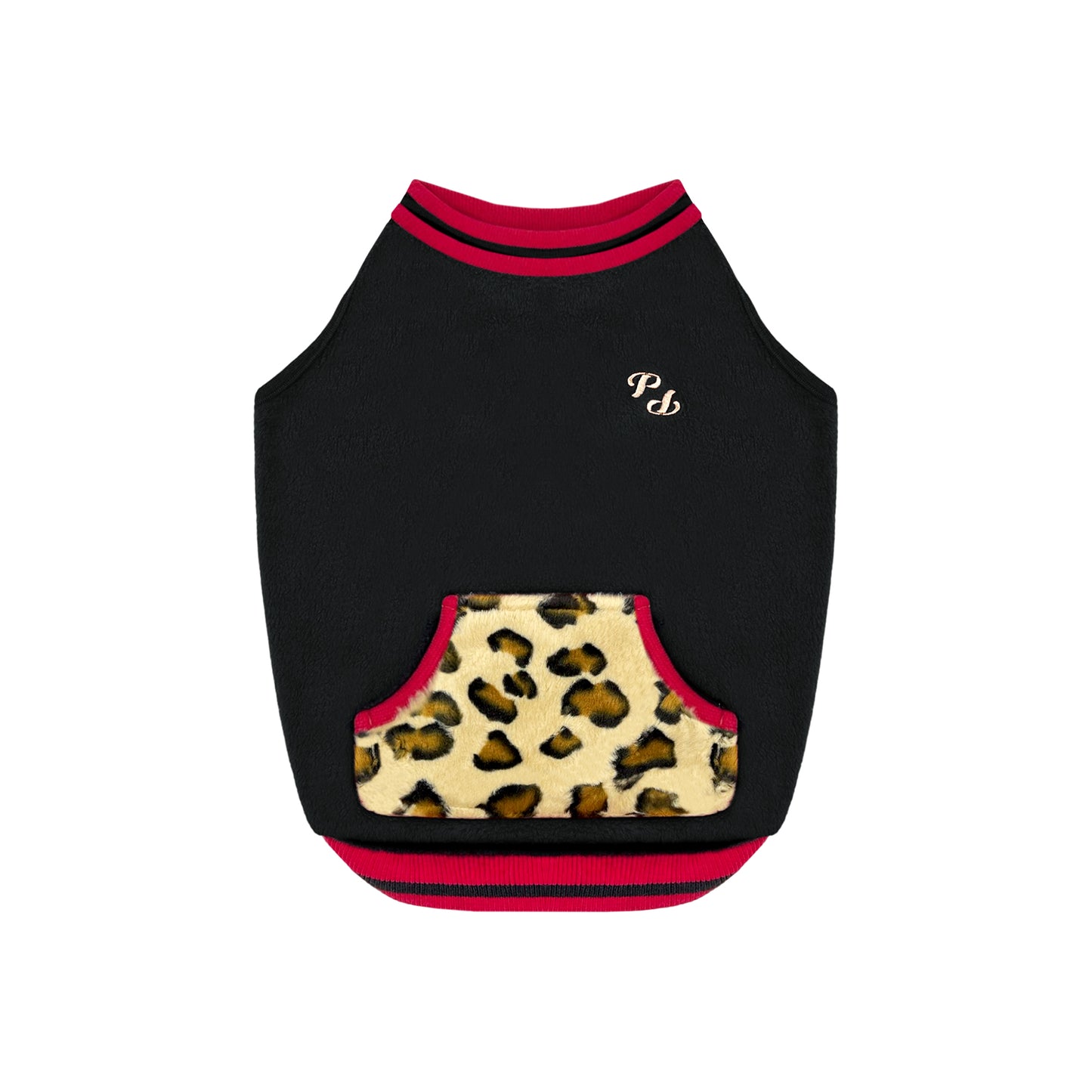 PUPPY DOG CLOTHING SERIES FURRY LEOPARD PRINT POCKET BLACK