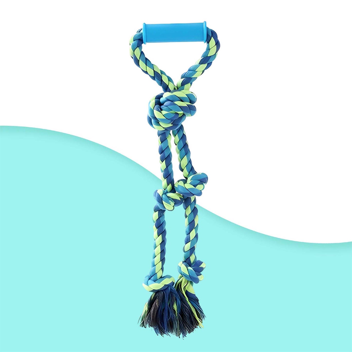 TWIN KNOTTED ROPE TUGGER TOY WITH HANDLE