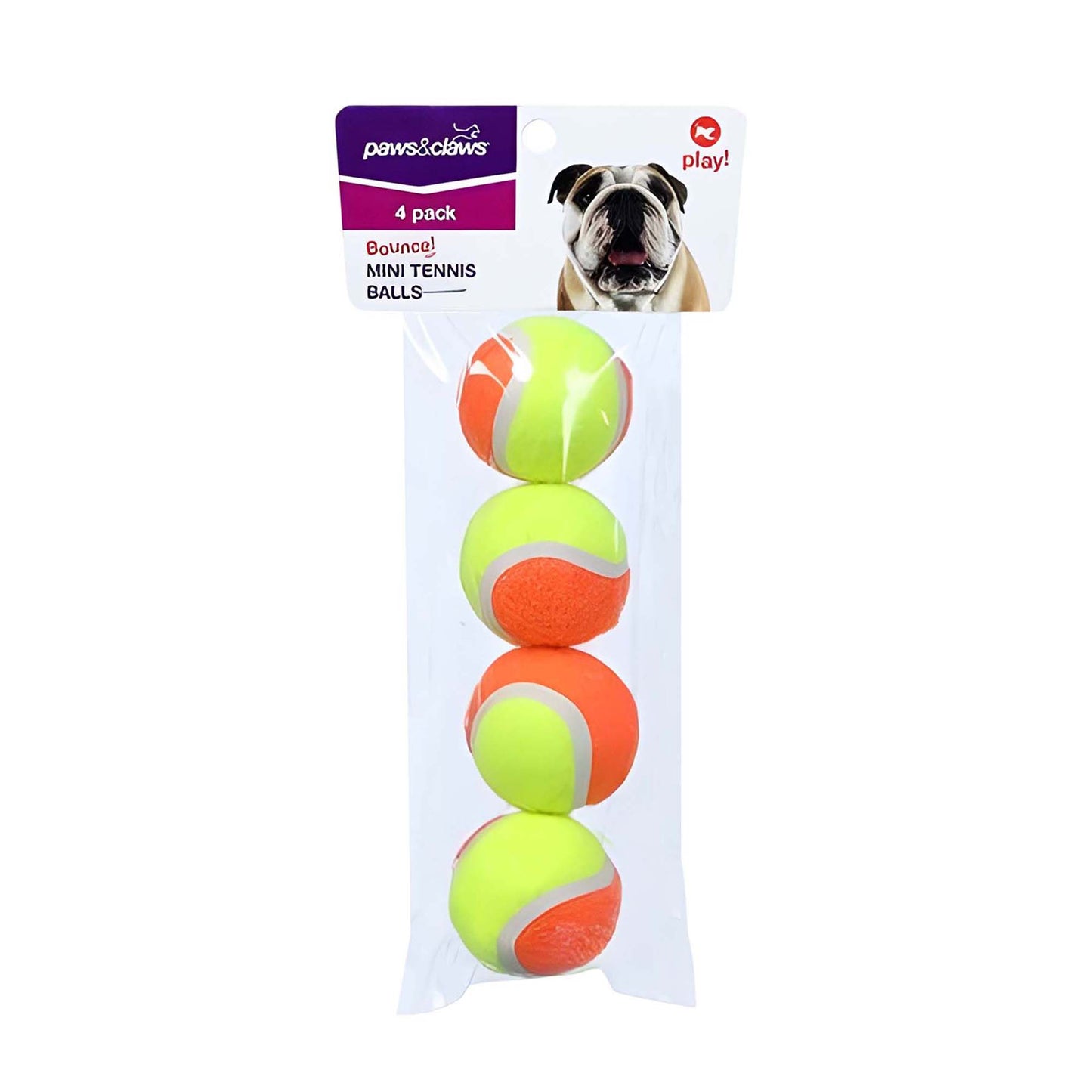 MINI TENNIS BALL 4/12PK 4CM 3 COLOURS