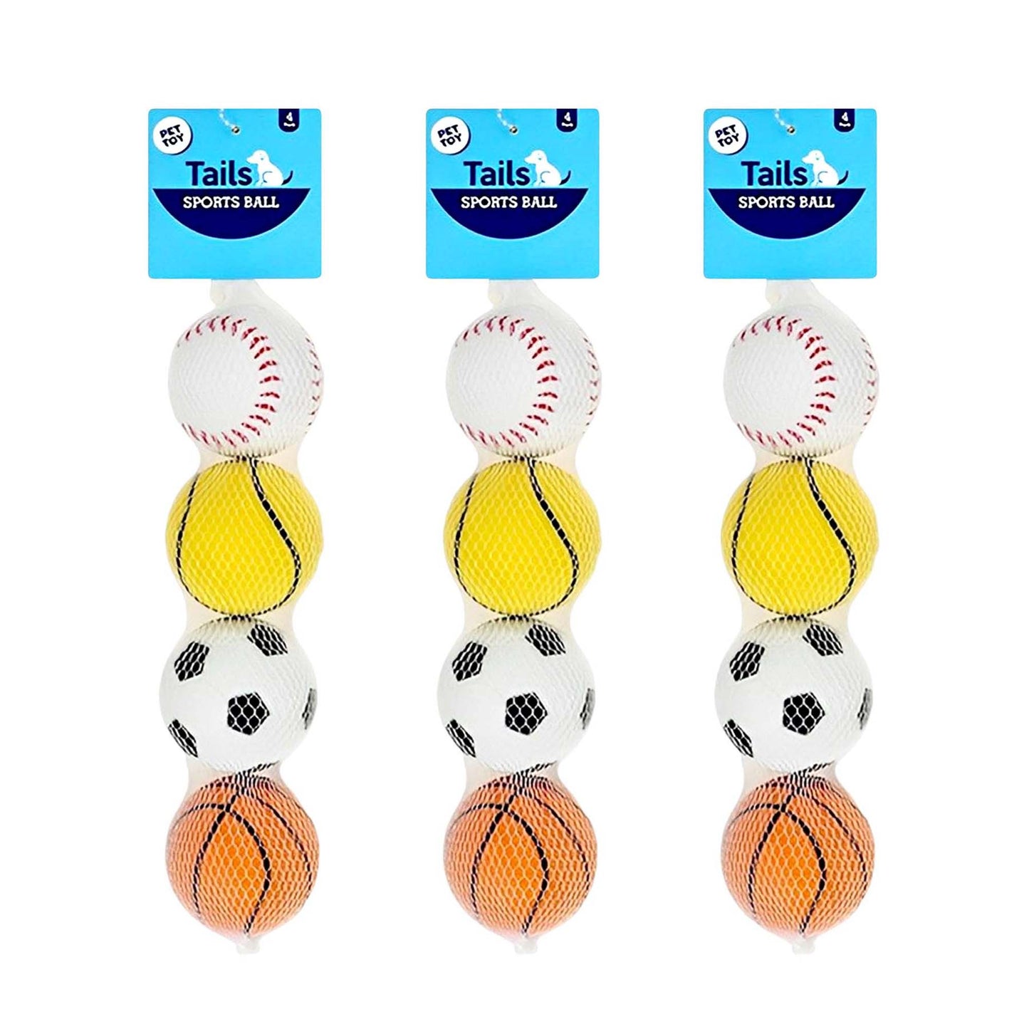 MINI PET SPORTS RUBBER BALLS 4/12PK